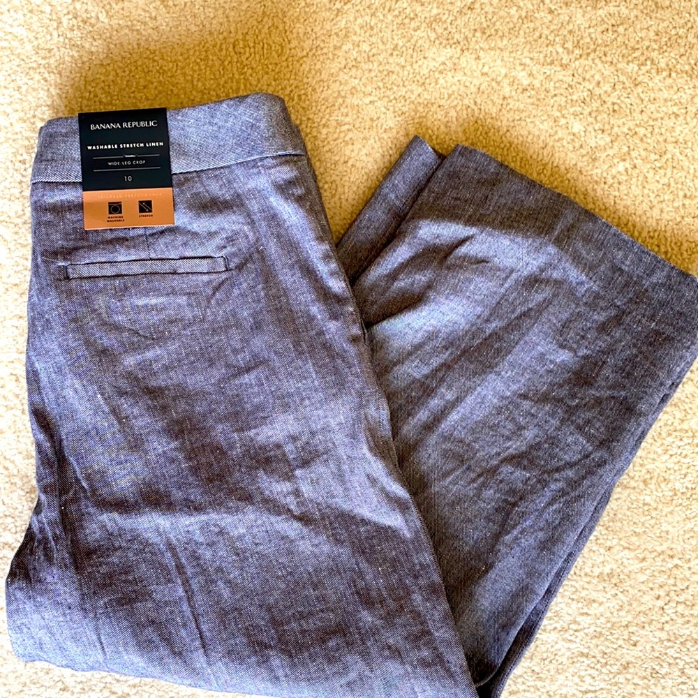 Banana Republic blue denim linen wide-leg crop